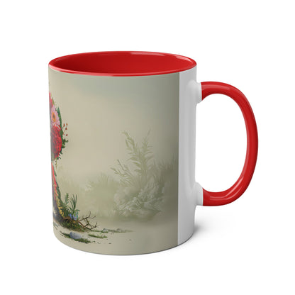 Floral Fantasy Two-Tone Ceramic Mug with Letter R Red-03