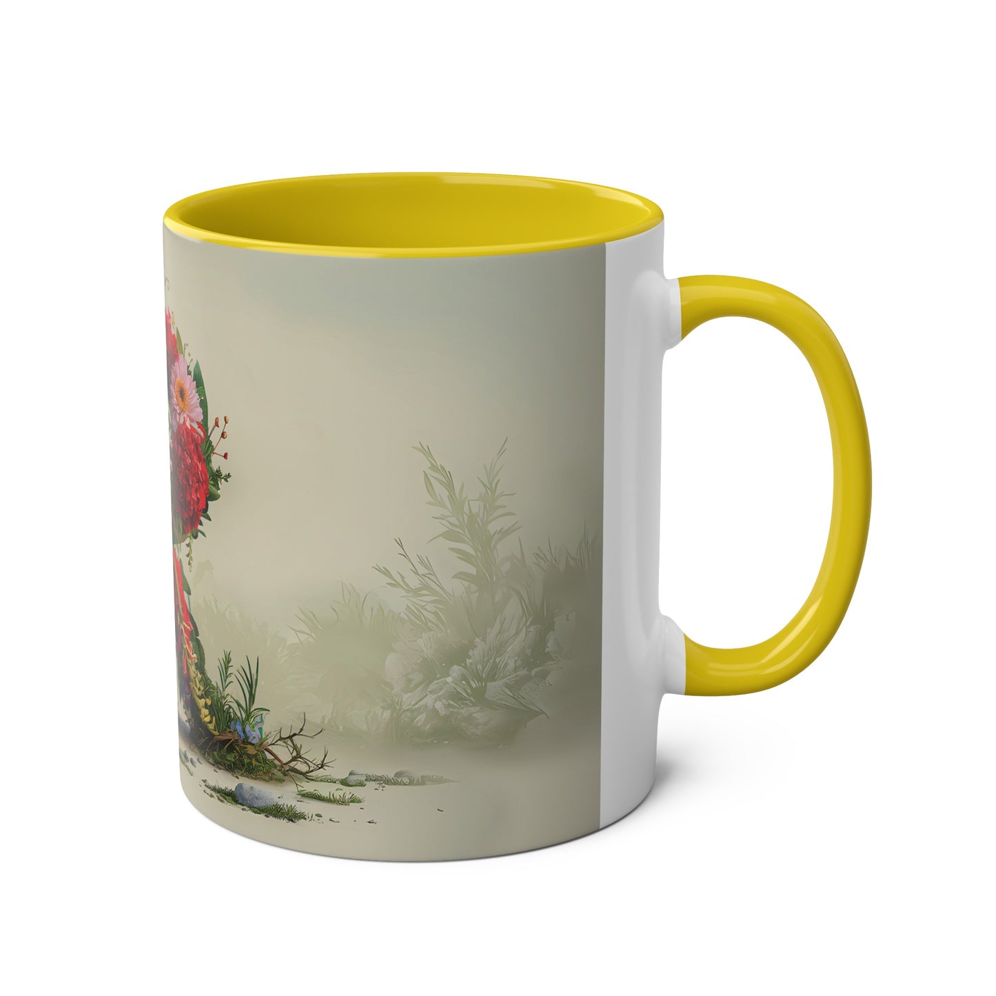 Floral Fantasy Two-Tone Ceramic Mug with Letter R Yellow-03