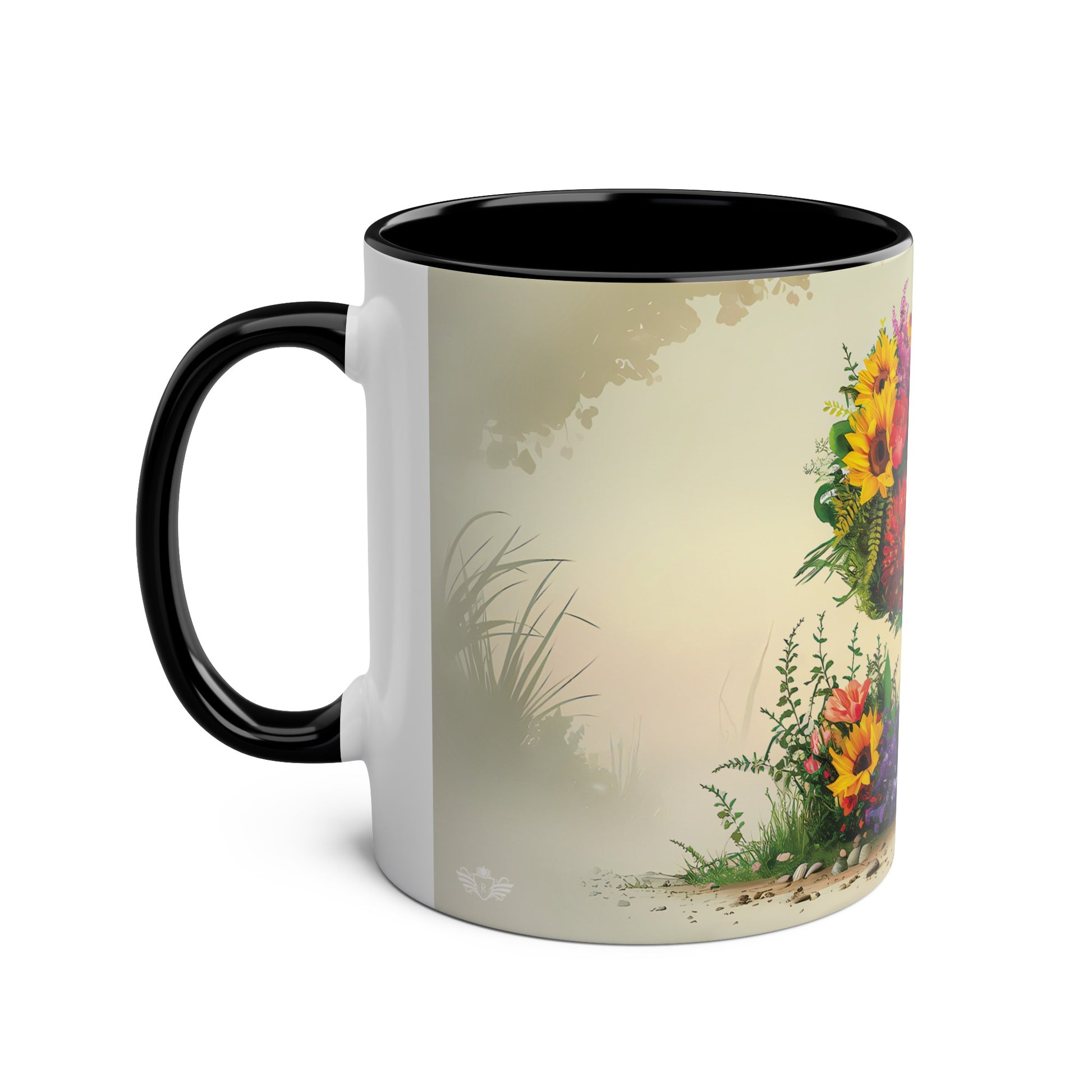 Floral Fantasy Two-Tone Ceramic Mug with Letter S Black-02