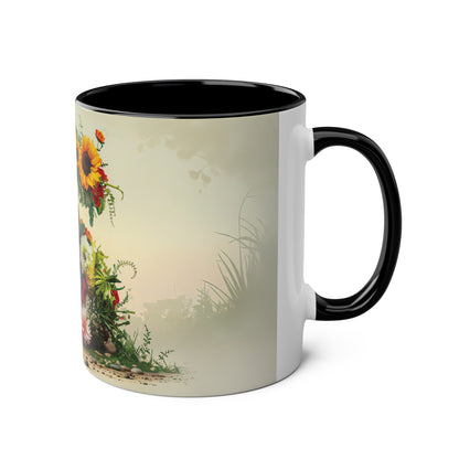 Floral Fantasy Two-Tone Ceramic Mug with Letter S Black-03