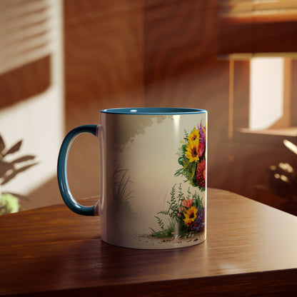 Floral Fantasy Two-Tone Ceramic Mug with Letter S Blue-04