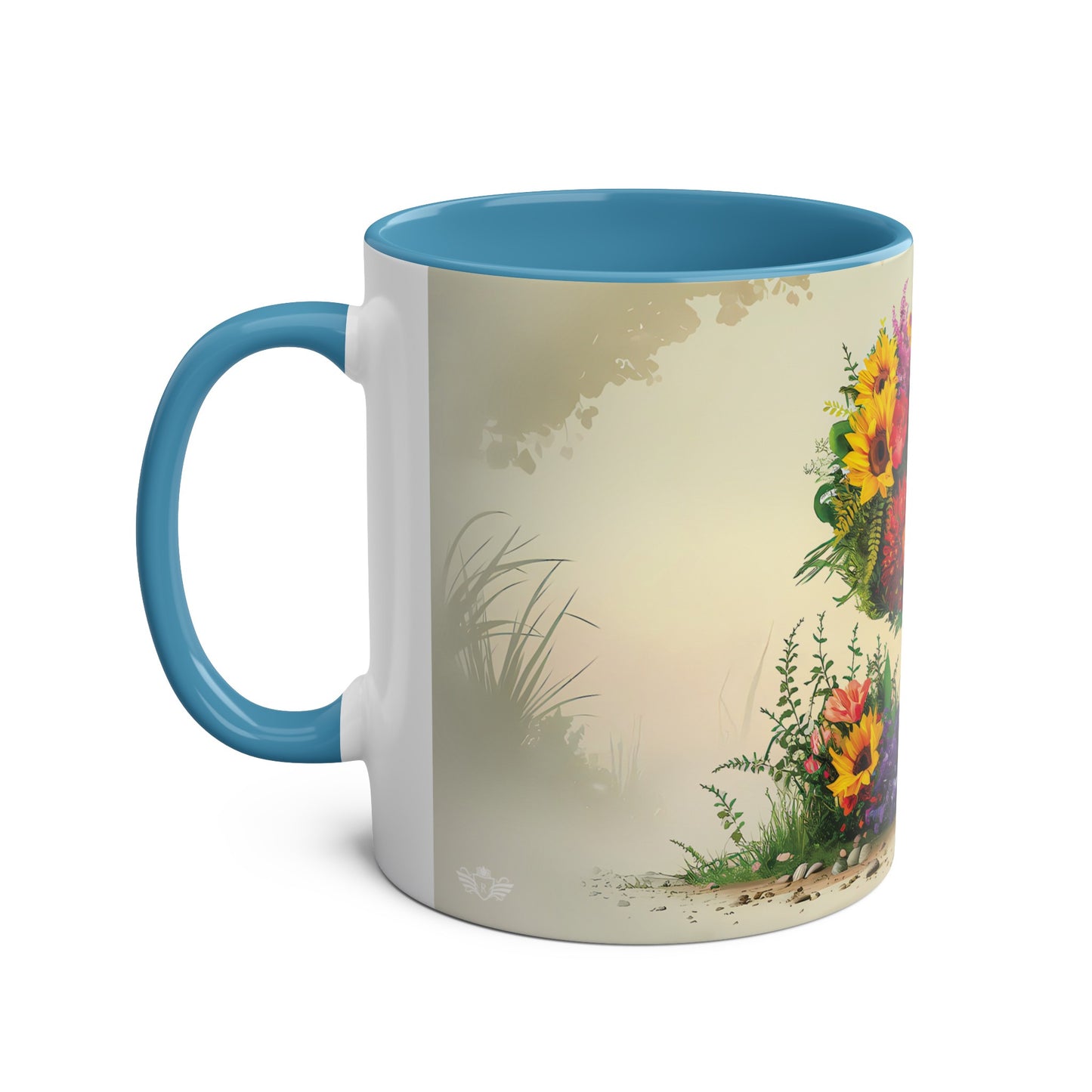 Floral Fantasy Two-Tone Ceramic Mug with Letter S Blue-02