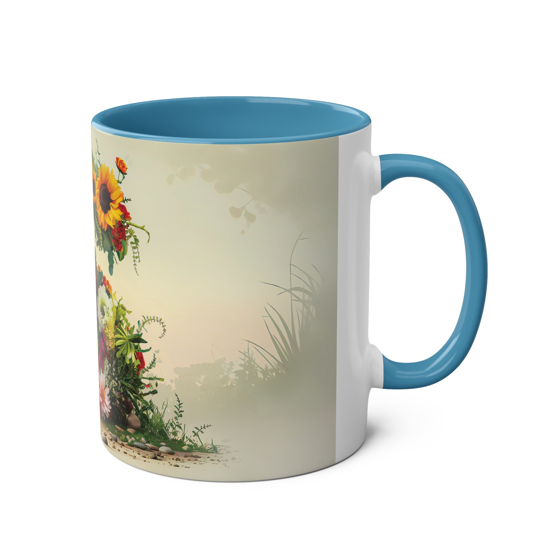 Floral Fantasy Two-Tone Ceramic Mug with Letter S Blue-03