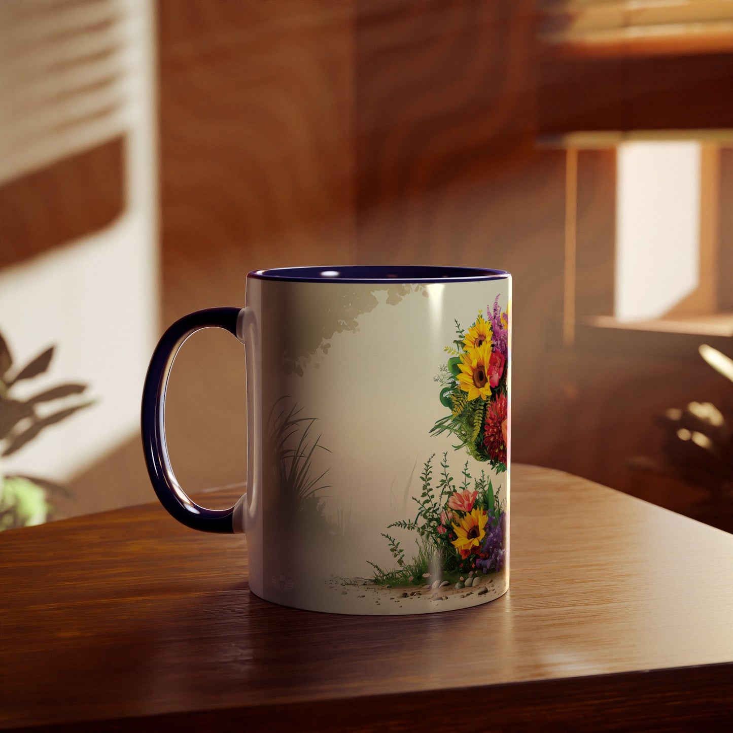 Floral Fantasy Two-Tone Ceramic Mug with Letter S Dark Blue-04