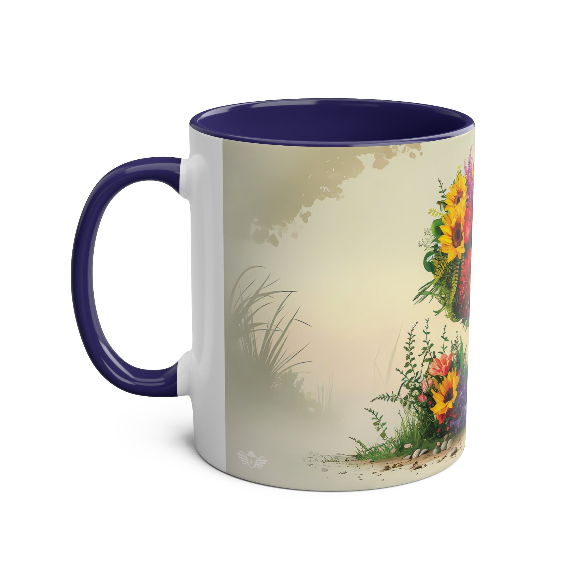 Floral Fantasy Two-Tone Ceramic Mug with Letter S Dark Blue-02