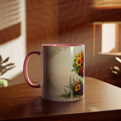 Floral Fantasy Two-Tone Ceramic Mug with Letter S Pink-04