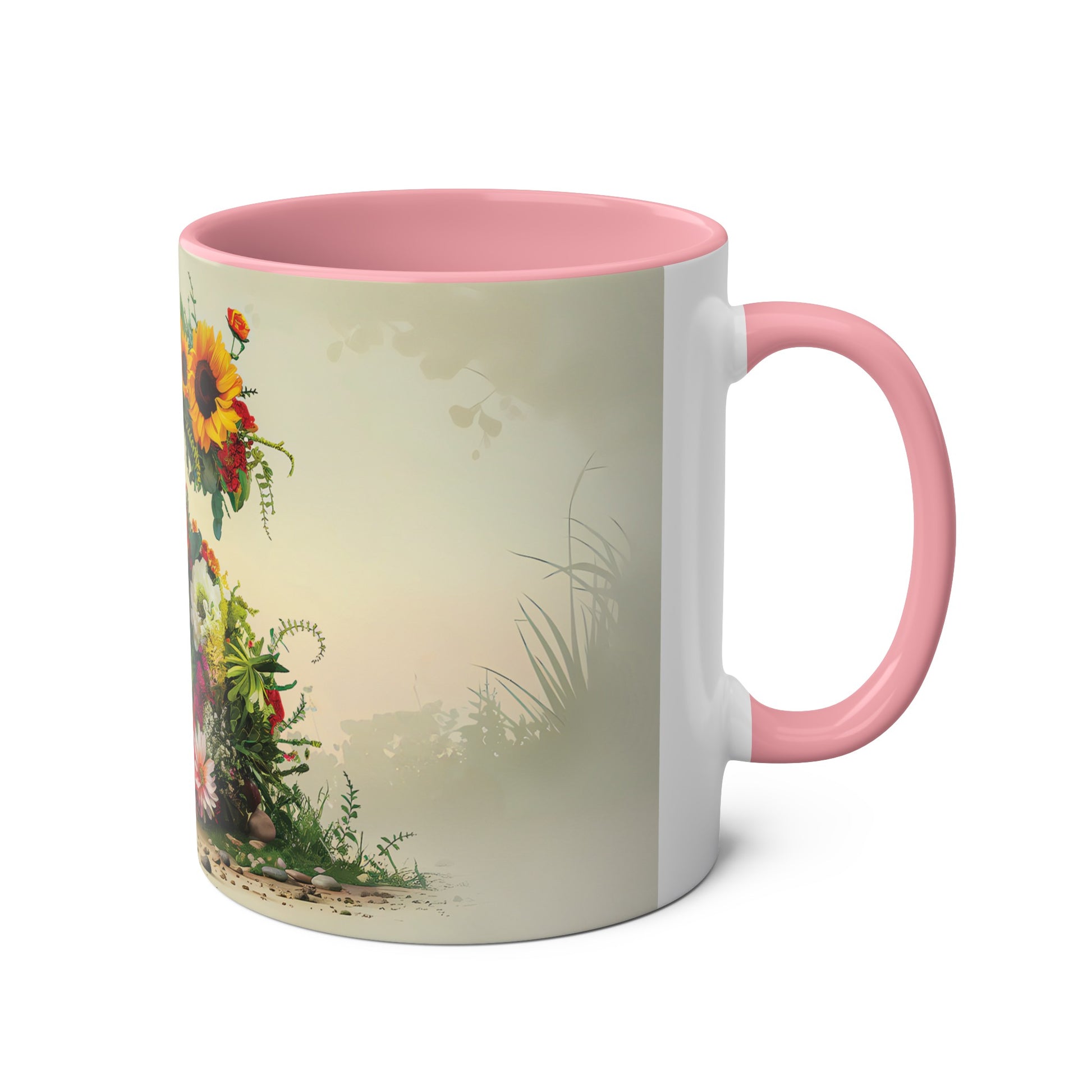 Floral Fantasy Two-Tone Ceramic Mug with Letter S Pink-03