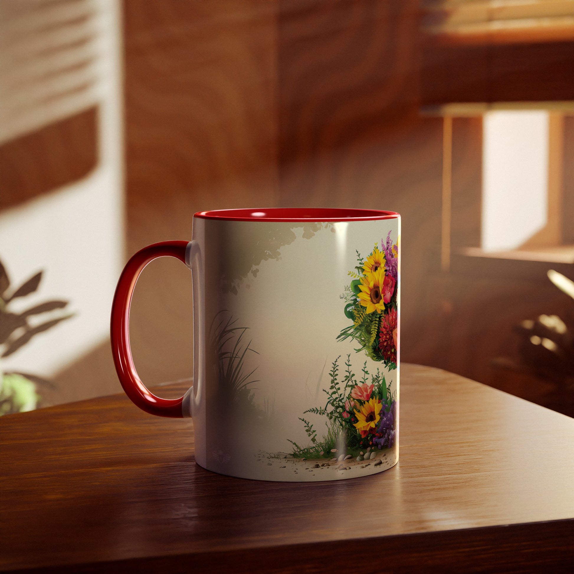 Floral Fantasy Two-Tone Ceramic Mug with Letter S Red-04