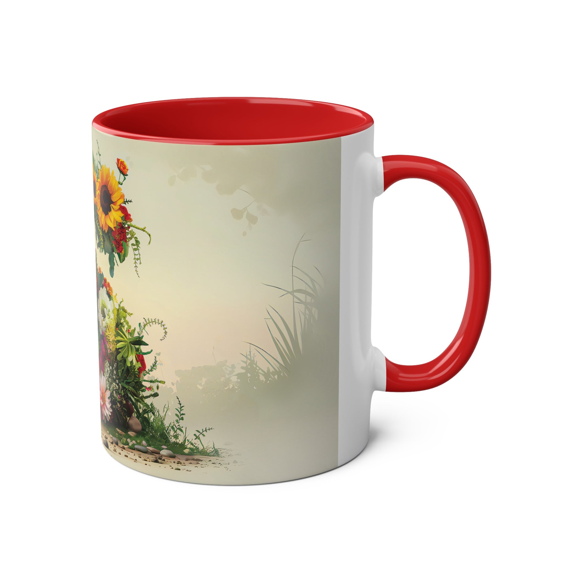 Floral Fantasy Two-Tone Ceramic Mug with Letter S Red-03