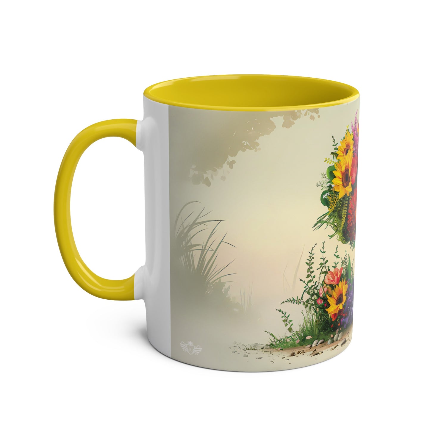 Floral Fantasy Two-Tone Ceramic Mug with Letter S Yellow-02