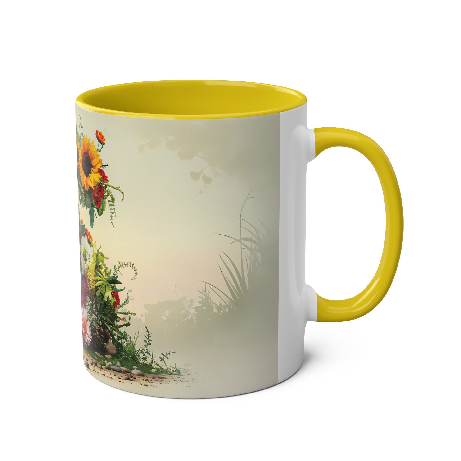 Floral Fantasy Two-Tone Ceramic Mug with Letter S Yellow-03