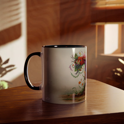 Floral Fantasy Two-Tone Ceramic Mug with Letter T Black-04