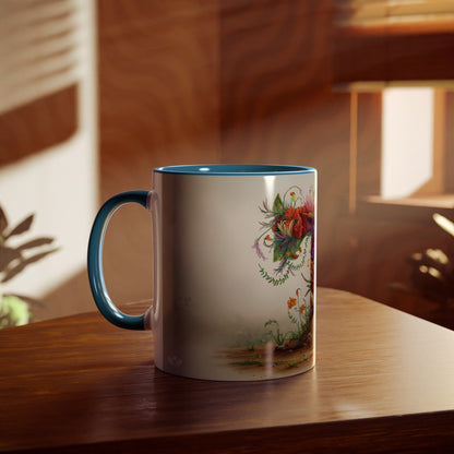 Floral Fantasy Two-Tone Ceramic Mug with Letter T Blue-04