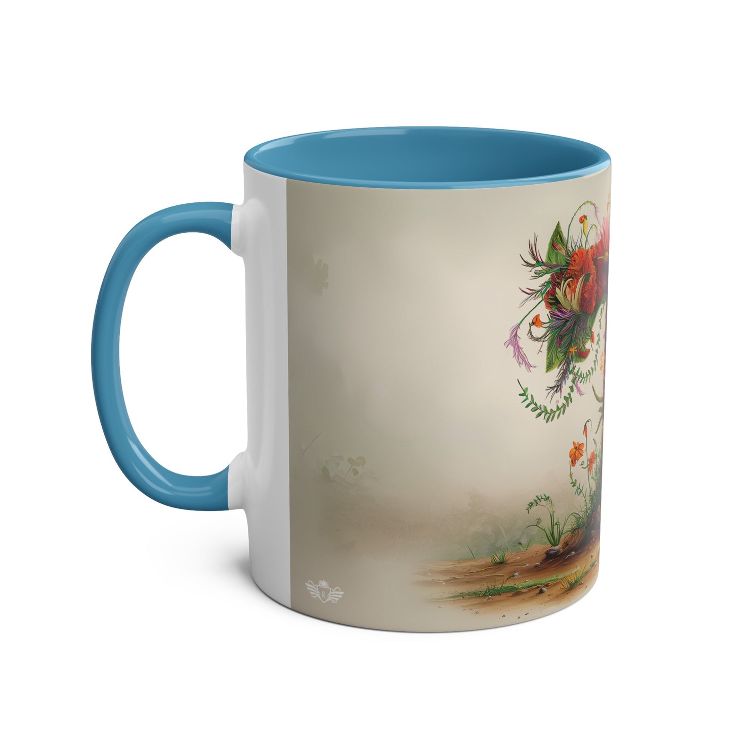 Floral Fantasy Two-Tone Ceramic Mug with Letter T Blue-02