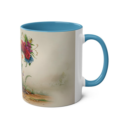 Floral Fantasy Two-Tone Ceramic Mug with Letter T Blue-03