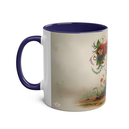 Floral Fantasy Two-Tone Ceramic Mug with Letter T Dark Blue-02