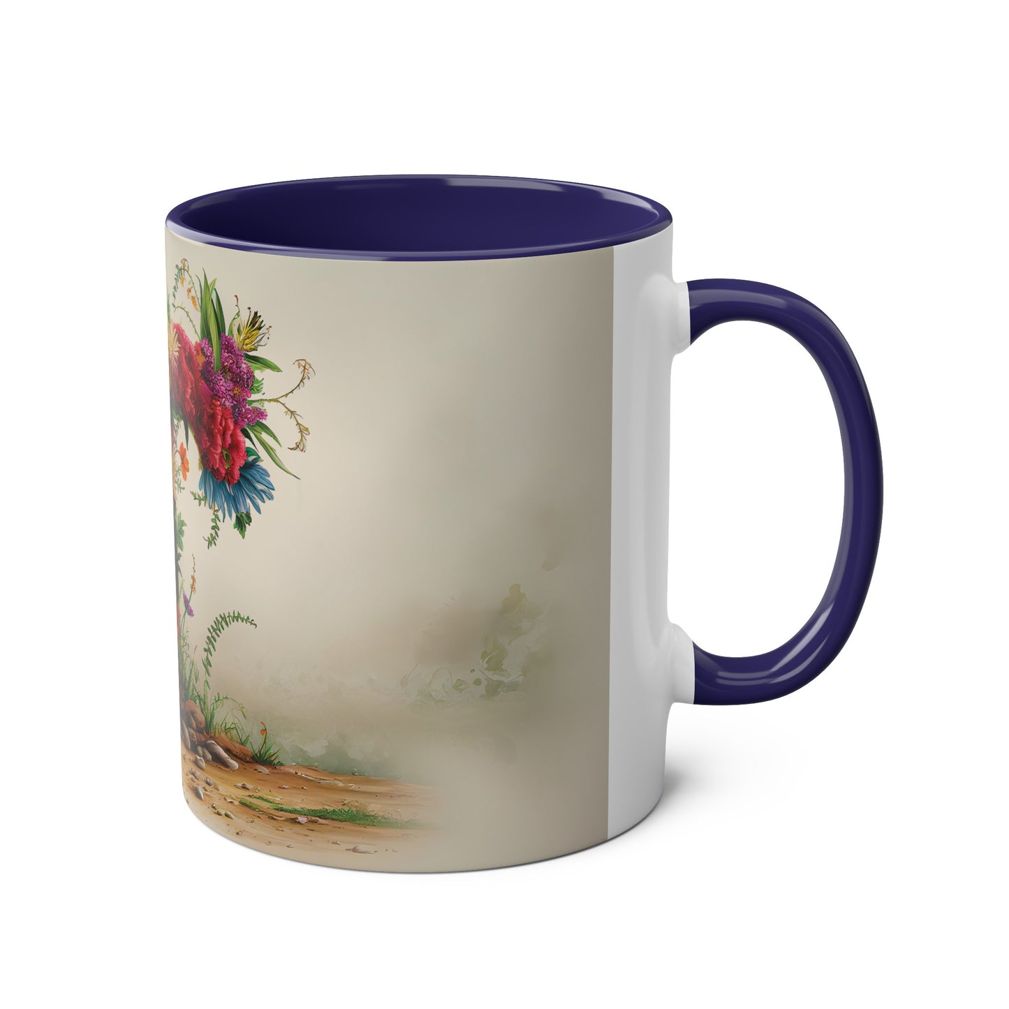 Floral Fantasy Two-Tone Ceramic Mug with Letter T Dark Blue-03