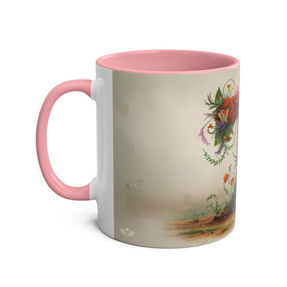 Floral Fantasy Two-Tone Ceramic Mug with Letter T Pink-02