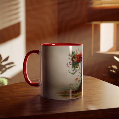 Floral Fantasy Two-Tone Ceramic Mug with Letter T Red-04