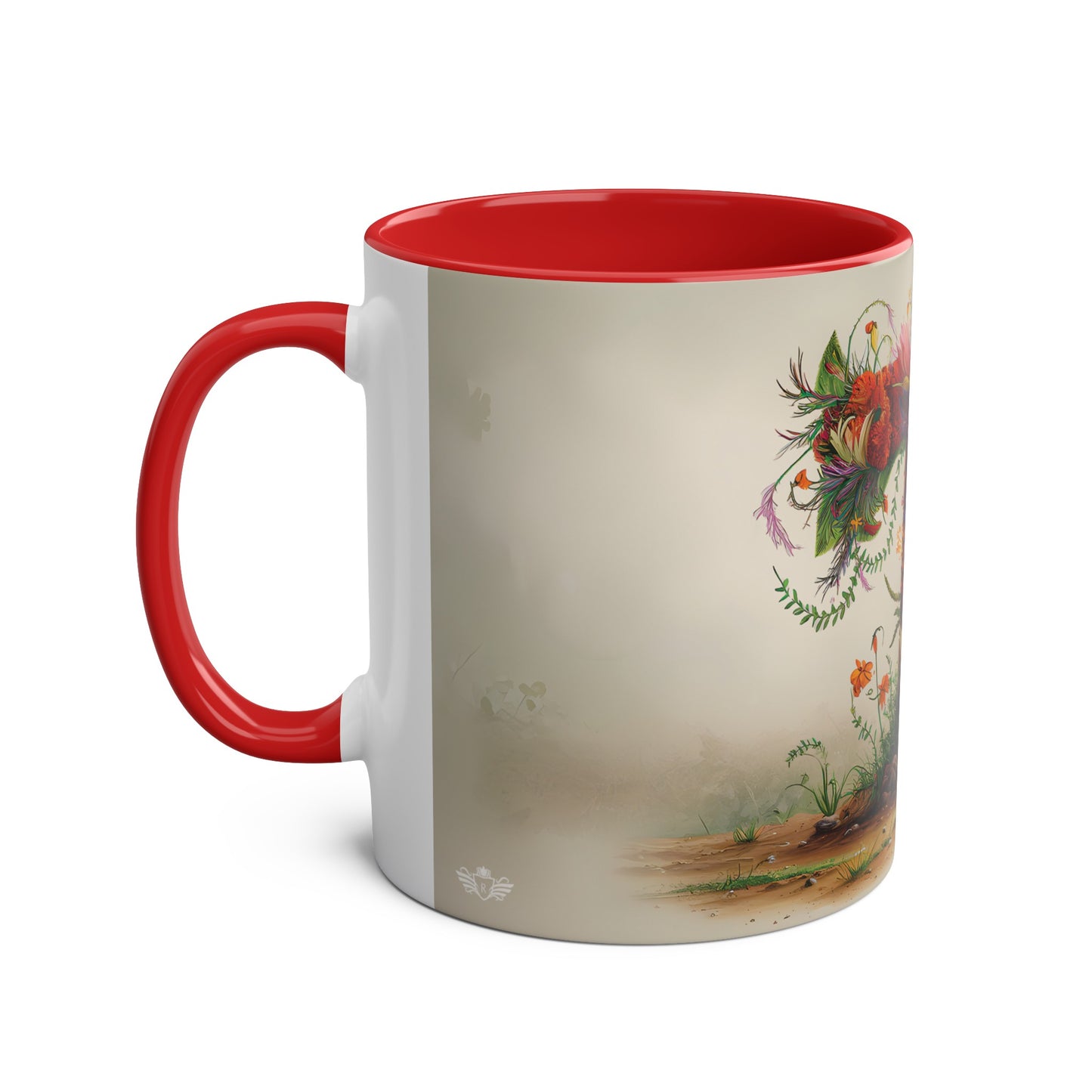 Floral Fantasy Two-Tone Ceramic Mug with Letter T Red-02