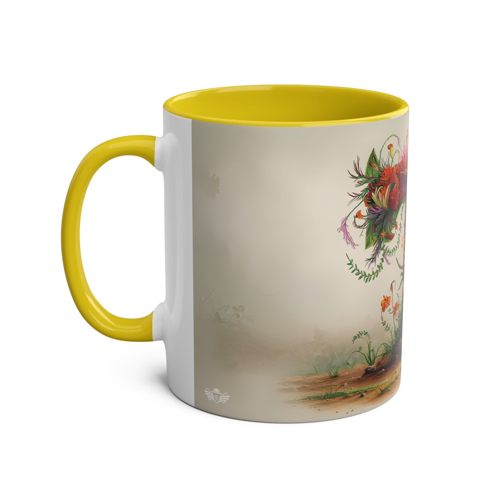 Floral Fantasy Two-Tone Ceramic Mug with Letter T Yellow-02