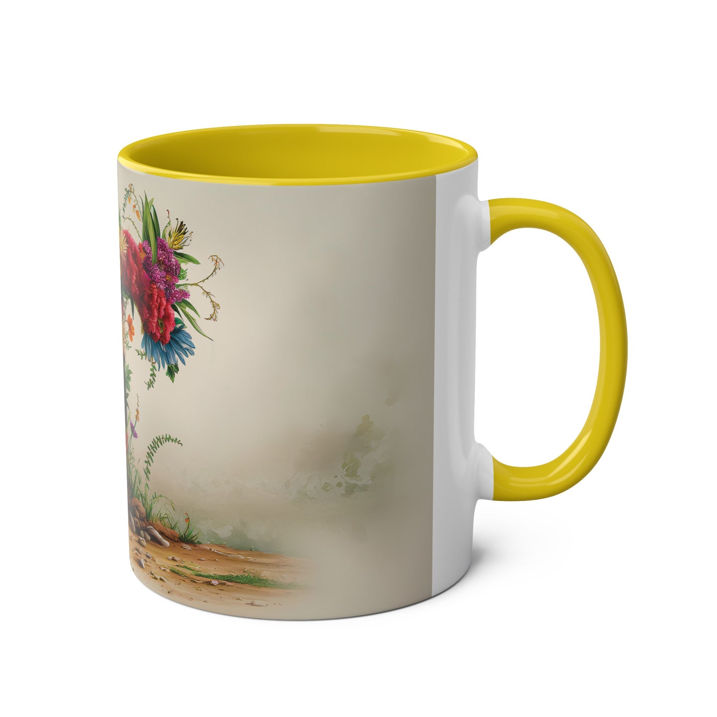 Floral Fantasy Two-Tone Ceramic Mug with Letter T Yellow-03