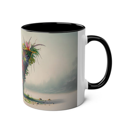 Floral Fantasy Two-Tone Ceramic Mug with Letter V Black-03