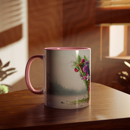 Floral Fantasy Two-Tone Ceramic Mug with Letter V Pink-04