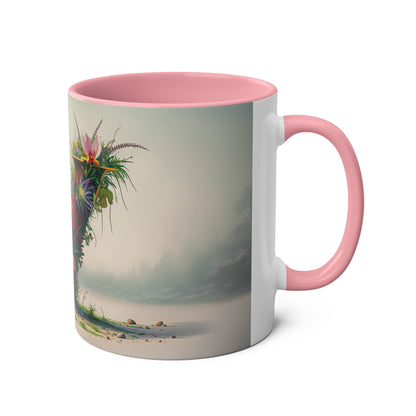 Floral Fantasy Two-Tone Ceramic Mug with Letter V Pink-03