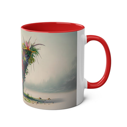 Floral Fantasy Two-Tone Ceramic Mug with Letter V Red-03