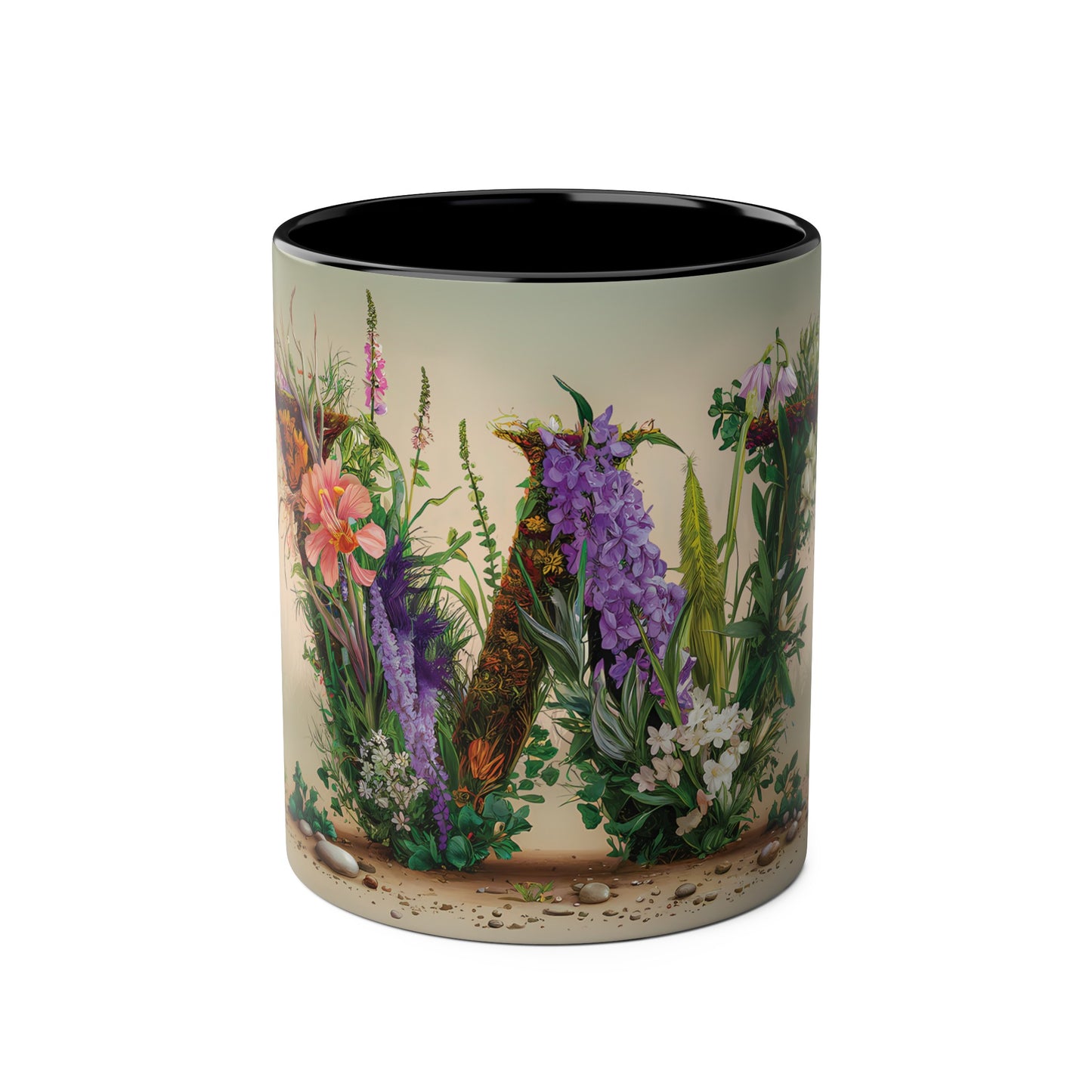 Floral Fantasy Two-Tone Ceramic Mug with Letter W Black-01