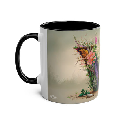 Floral Fantasy Two-Tone Ceramic Mug with Letter W Black-02