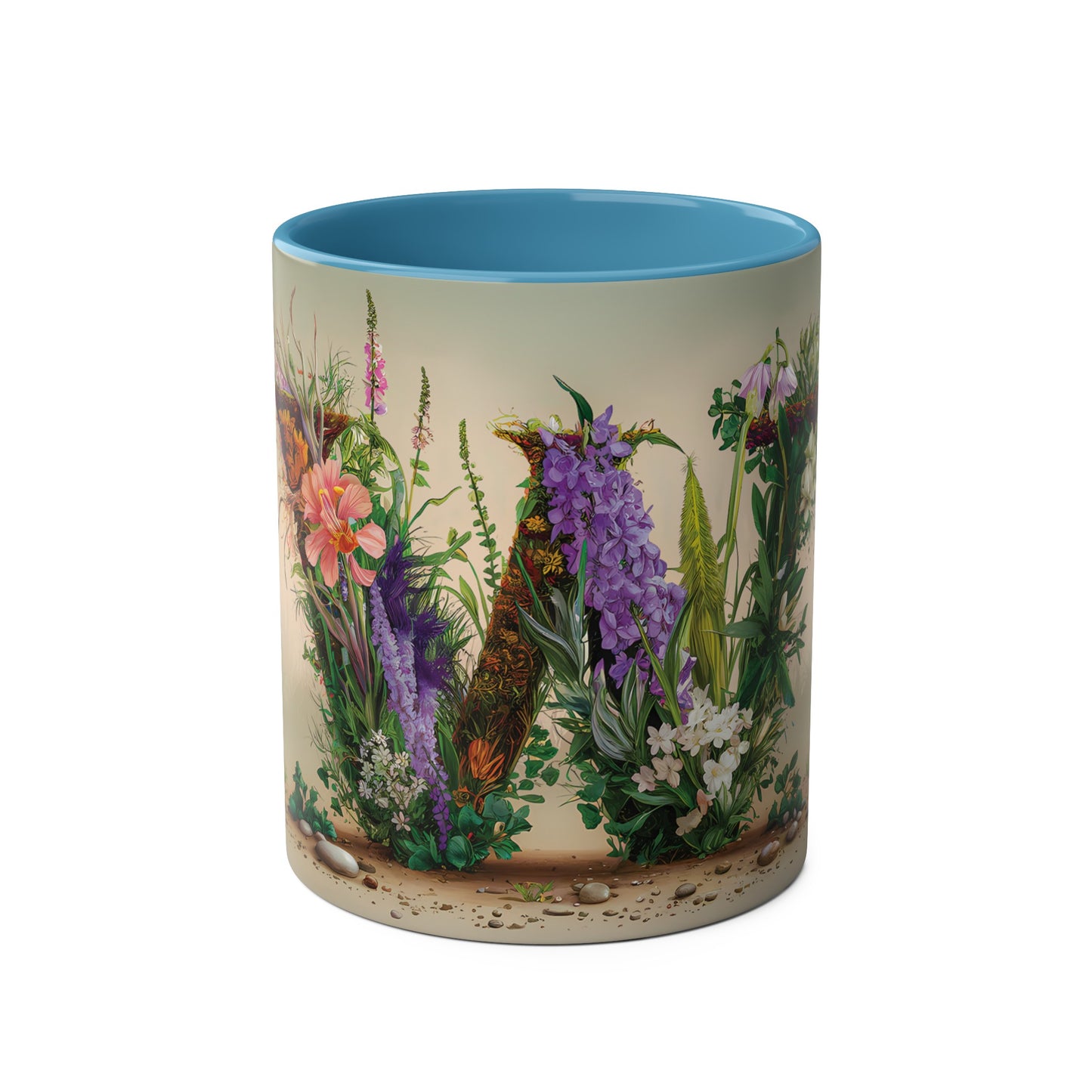 Floral Fantasy Two-Tone Ceramic Mug with Letter W Blue-01