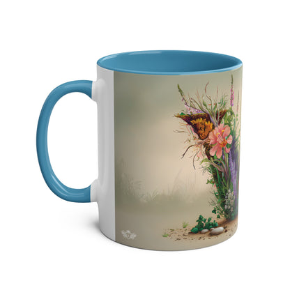 Floral Fantasy Two-Tone Ceramic Mug with Letter W Blue-02