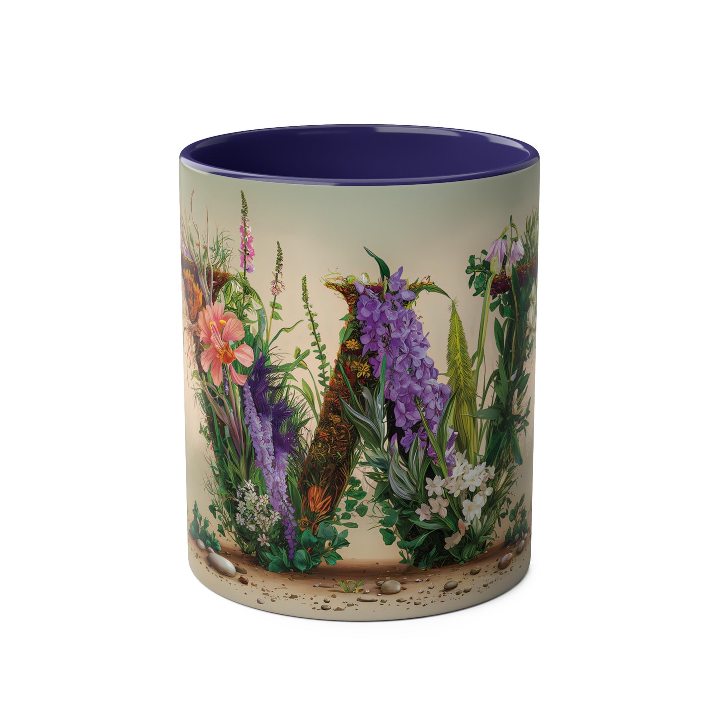 Floral Fantasy Two-Tone Ceramic Mug with Letter W Dark Blue-01