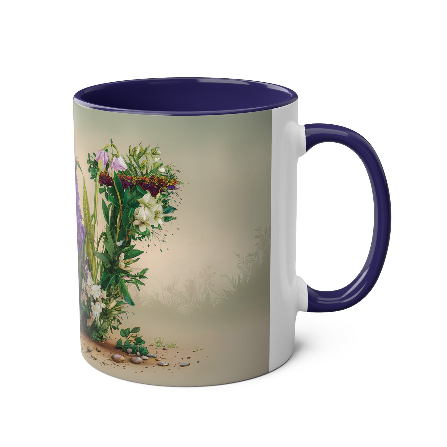 Floral Fantasy Two-Tone Ceramic Mug with Letter W Dark Blue-03