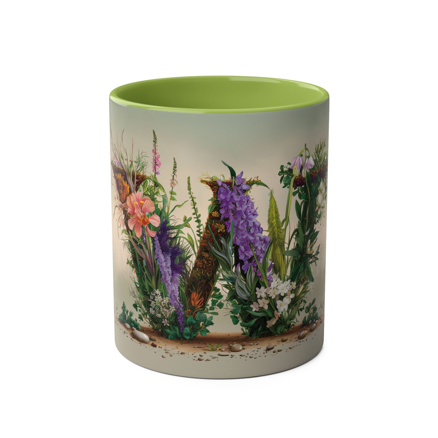 Floral Fantasy Two-Tone Ceramic Mug with Letter W