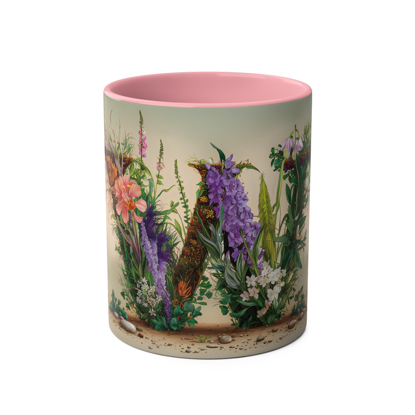 Floral Fantasy Two-Tone Ceramic Mug with Letter W Pink-01