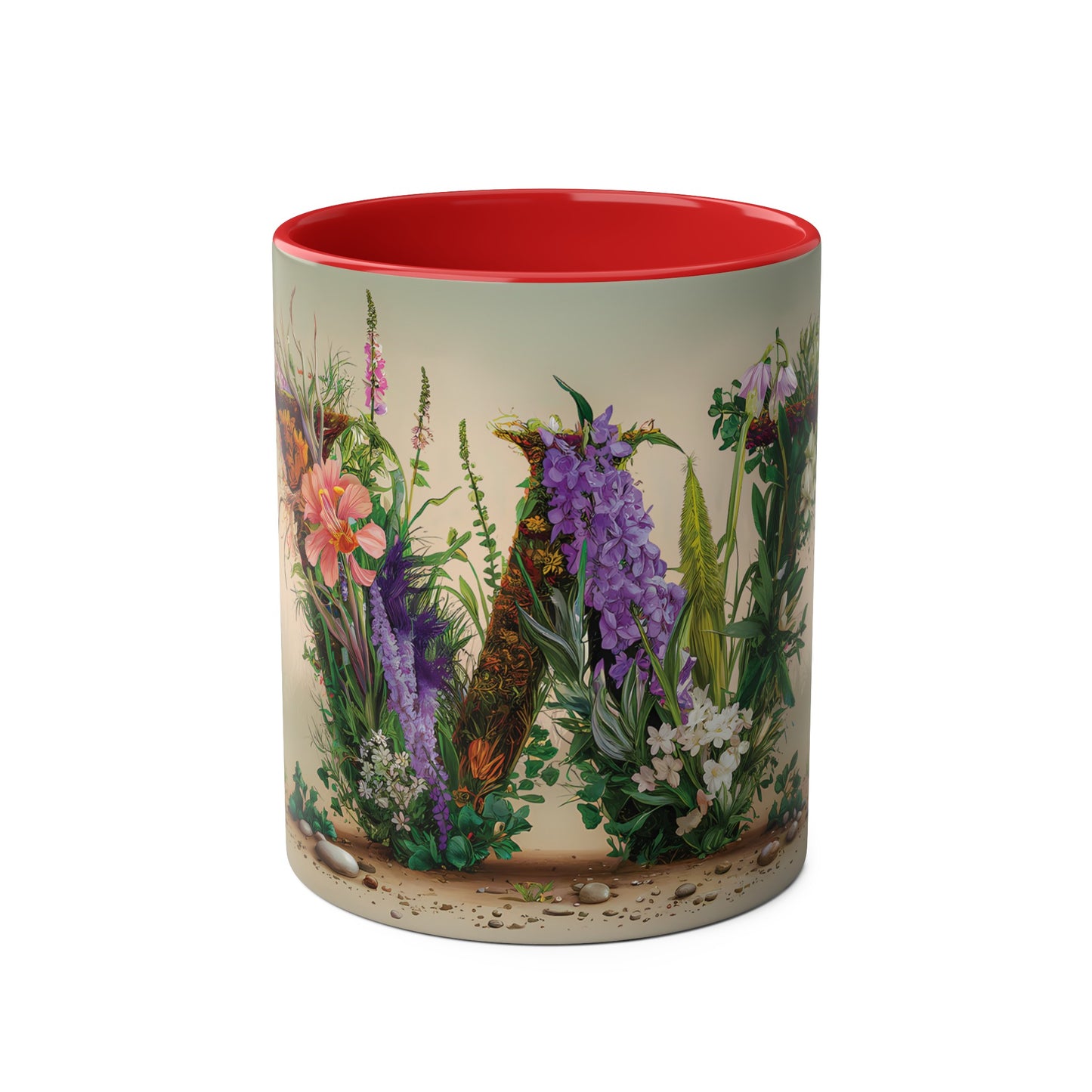 Floral Fantasy Two-Tone Ceramic Mug with Letter W Red-01