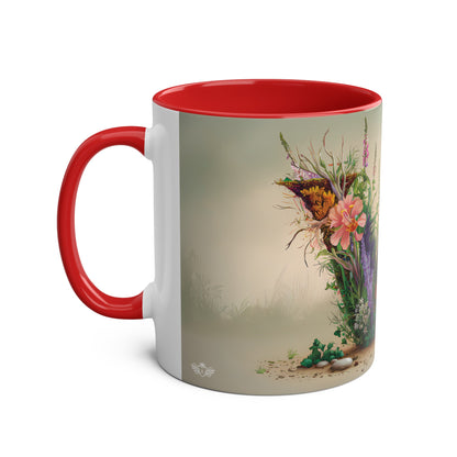 Floral Fantasy Two-Tone Ceramic Mug with Letter W Red-02