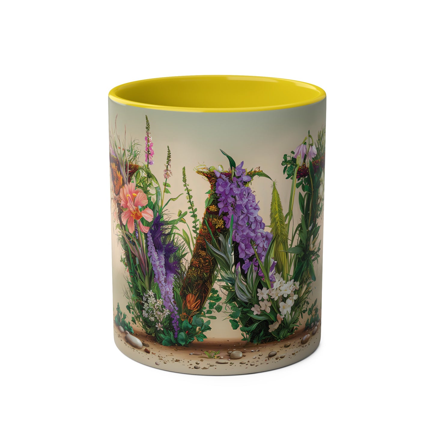 Floral Fantasy Two-Tone Ceramic Mug with Letter W Yellow-01