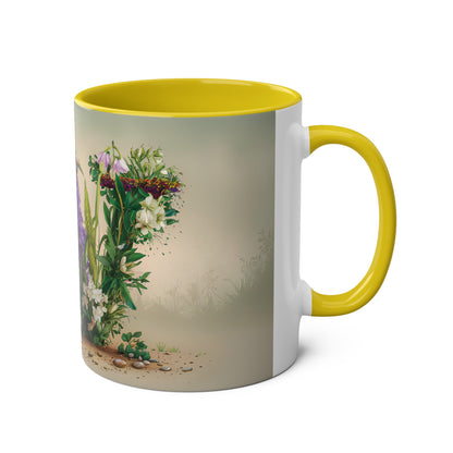 Floral Fantasy Two-Tone Ceramic Mug with Letter W Yellow-03