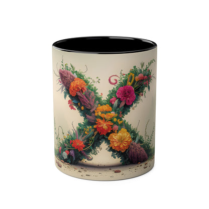 Floral Fantasy Two-Tone Ceramic Mug with Letter X Black-01