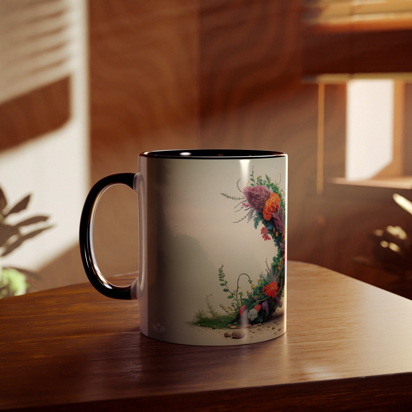 Floral Fantasy Two-Tone Ceramic Mug with Letter X Black-04