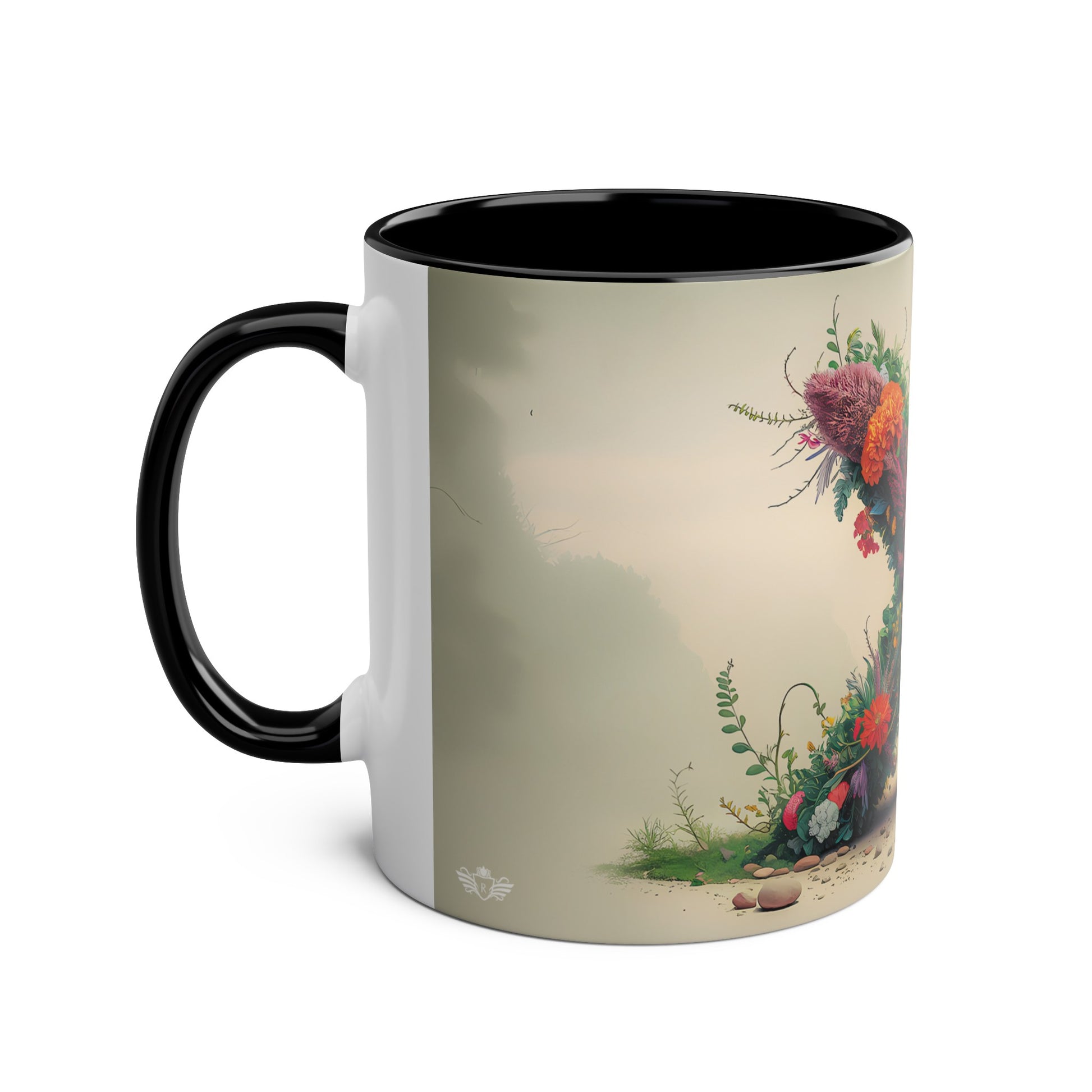 Floral Fantasy Two-Tone Ceramic Mug with Letter X Black-02