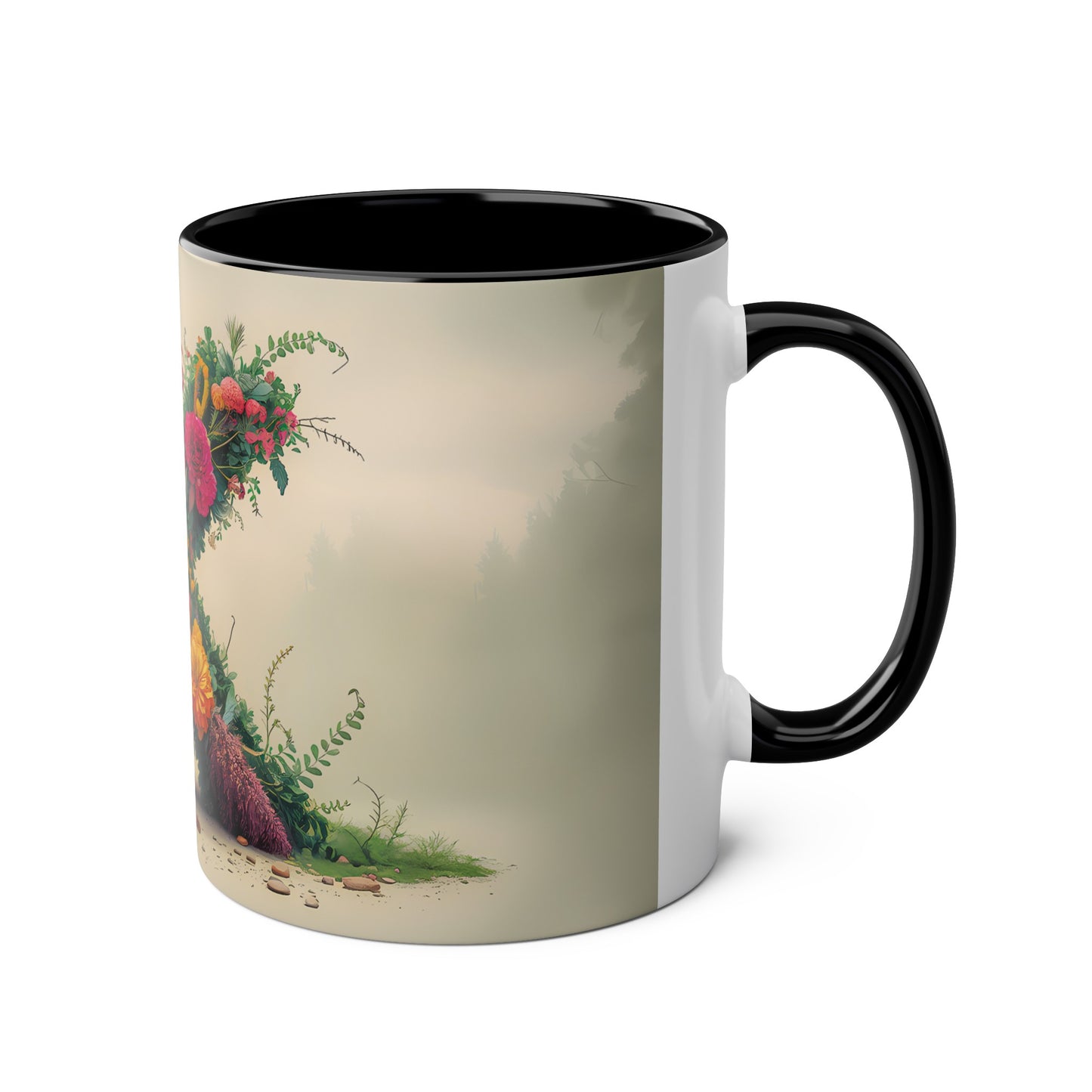 Floral Fantasy Two-Tone Ceramic Mug with Letter X Black-03