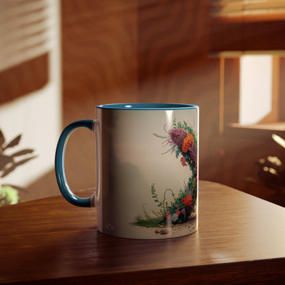 Floral Fantasy Two-Tone Ceramic Mug with Letter X Blue-04