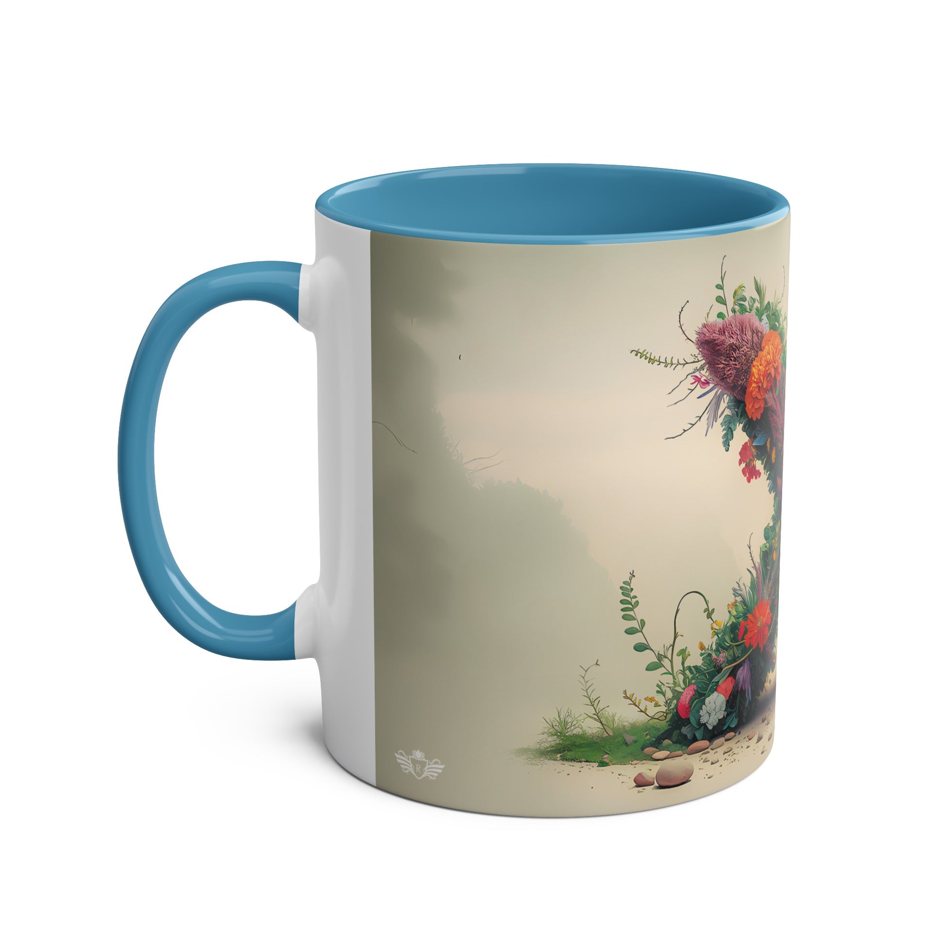 Floral Fantasy Two-Tone Ceramic Mug with Letter X Blue-02