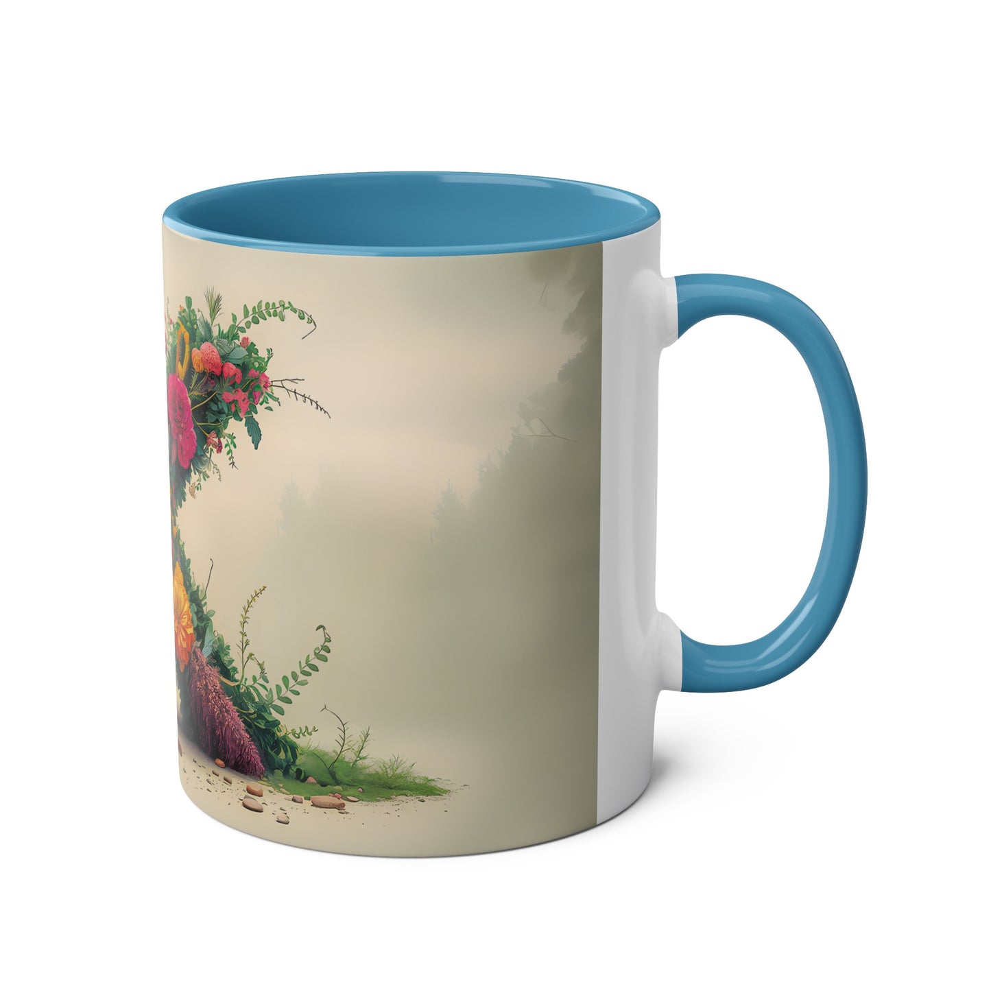 Floral Fantasy Two-Tone Ceramic Mug with Letter X Blue-03