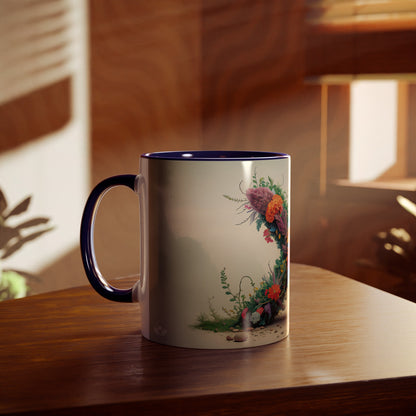 Floral Fantasy Two-Tone Ceramic Mug with Letter X Dark Blue-04